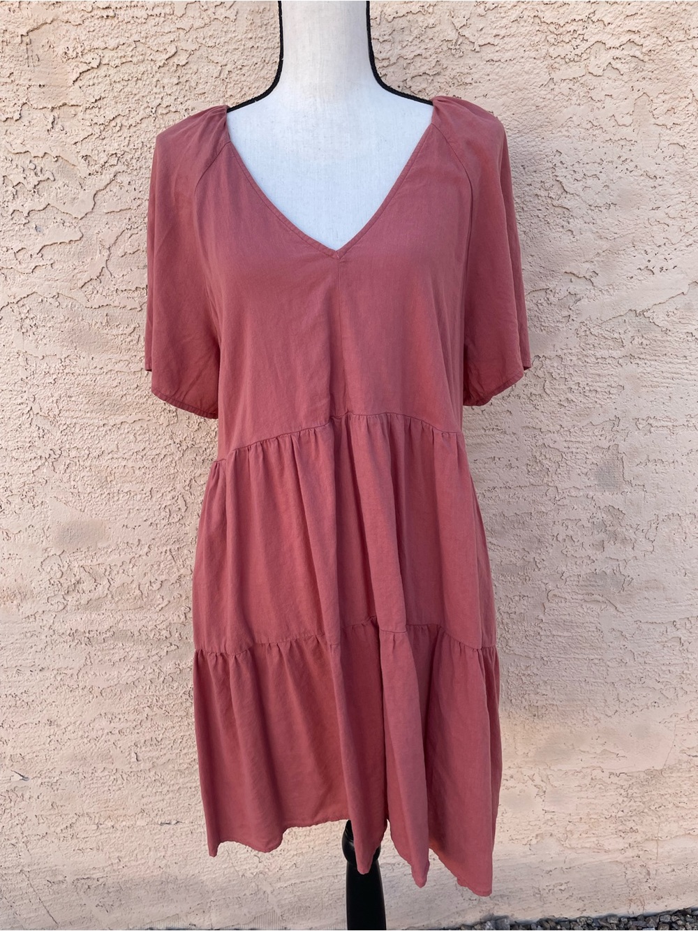 Old Navy swing dress babydoll tiered mini lightweight pockets rust autumn large